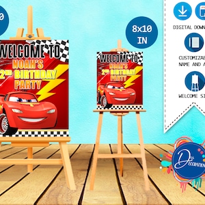 Cars Welcome Sign, Labels for Birthday Party - Printable DIGITAL DOWNLOAD -Backdrop - Cars Birthday