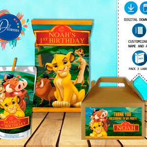 The Lion King Pack 3 Labels for Birthday Party -Printable DIGITAL DOWNLOAD -Chip Bag -Gable Box -Juice Label- Lion King Birthday