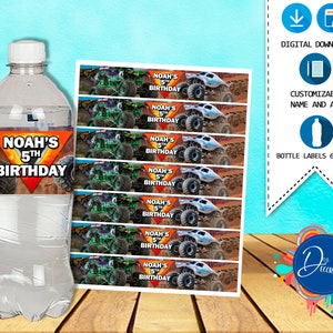 Monster Jam-monster Truck Pack 5 Labels for Birthday - Etsy