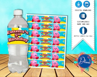 Kirby Bottle label, Labels for Birthday Party - Printable DIGITAL DOWNLOAD - Bottle label- Water Label - Kirby Birthday