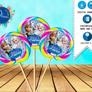 Pirulito congelado, etiquetas para festa de aniversário para impressão DOWNLOAD DIGITAL - Pirulitos para impressão - Aniversário congelado