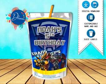 Transformers Juice label, Labels for Birthday Party -Printable DIGITAL DOWNLOAD - Juice label- Caprisun- Juice pouch- Transformers Birthday
