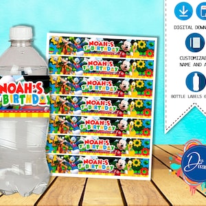 Etiqueta de garrafa do Mickey Mouse Clubhouse, etiquetas para festa de aniversário - para impressão DOWNLOAD DIGITAL - etiqueta de garrafa - etiqueta de água - aniversário do Mickey