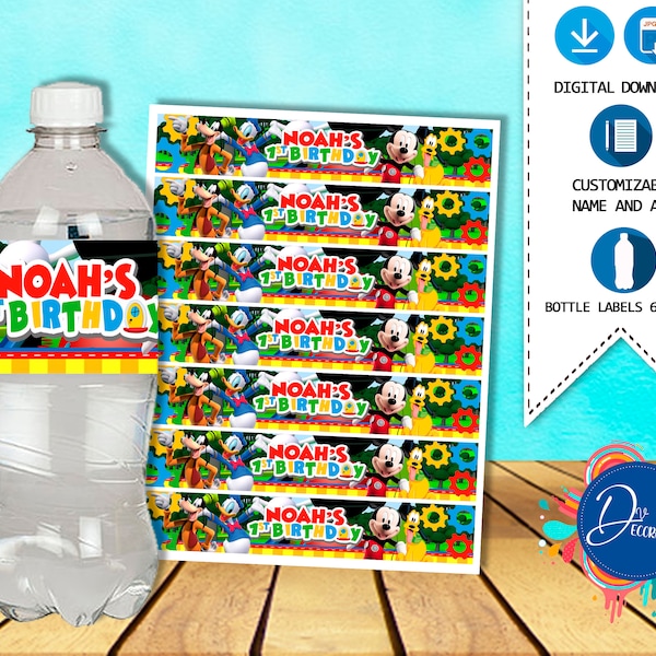 Mickey Mouse Clubhouse Bottle label, Etichette per festa di compleanno - Download digitale stampabile - Etichetta bottiglia- Etichetta acqua - Mickey Birthday