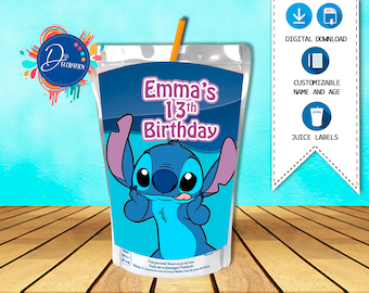 Stitch Juice label, Labels for Birthday Party - Printable DIGITAL DOWNLOAD - Juice label- Caprisun- Juice pouch- Lilo and Stitch Birthday