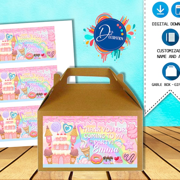 Candyland Box Label, Gable box, Labels for Birthday Party - Imprimable TÉLÉCHARGEMENT NUMÉRIQUE - Box Label- Gable Box- Candyland Birthday