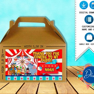 Circus Box Label, Gable box, Labels for Birthday Party - Imprimable TÉLÉCHARGEMENT NUMÉRIQUE - Box Label- Gable Box - Circus Birthday