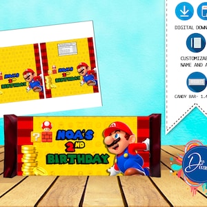 Mario Bros Schokolade, Etiketten für Geburtstagsparty-druckbarer DIGITALER DOWNLOAD- Schokoriegel-Schokolade- Mario Bros Geburtstag