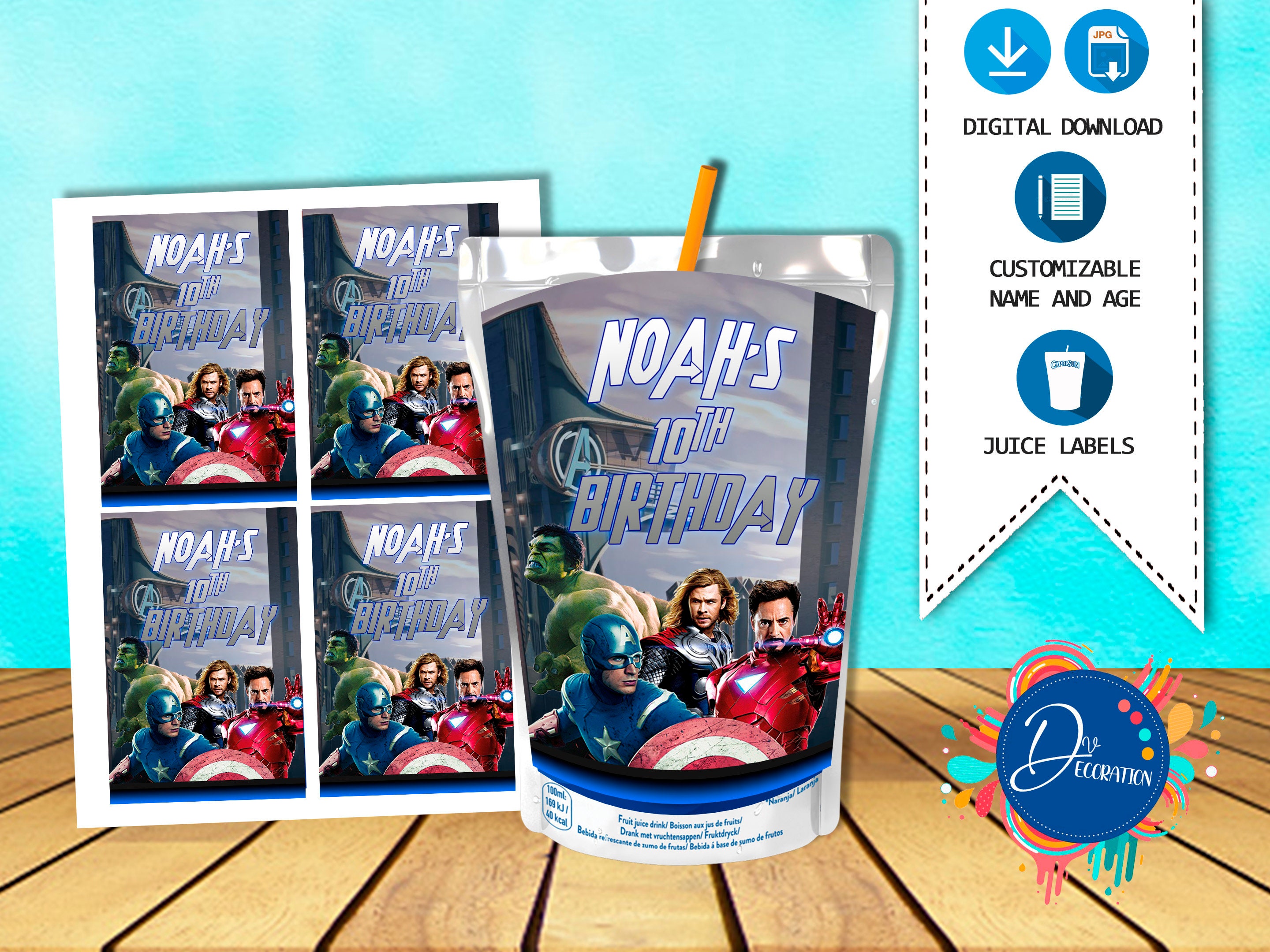 Avengers Juice label, Labels for Birthday Party-Printable DIGITAL DOWNLOAD-Juice label-Caprisun-Juice pouch- Avengers Birthday