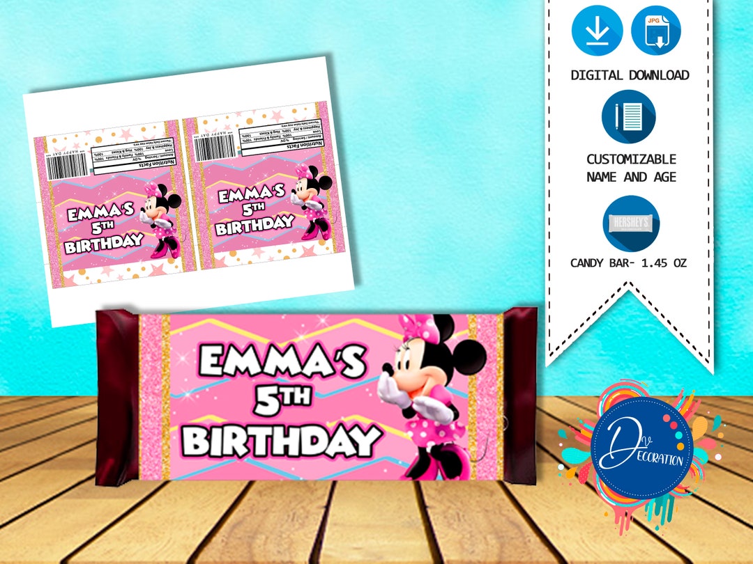Minnie Mouse Chocolate, Labels for Birthday Partyprintable DIGITAL