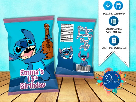 Stitch Pack 5 Labels for Birthday printable DIGITAL DOWNLOAD Chip