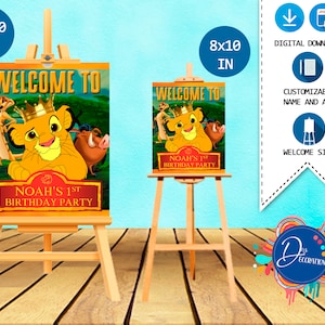 Le Roi Lion Panneau de bienvenue, étiquettes pour la fête d’anniversaire - Imprimable TÉLÉCHARGEMENT NUMÉRIQUE -Toile de fond - L’anniversaire du Roi Lion