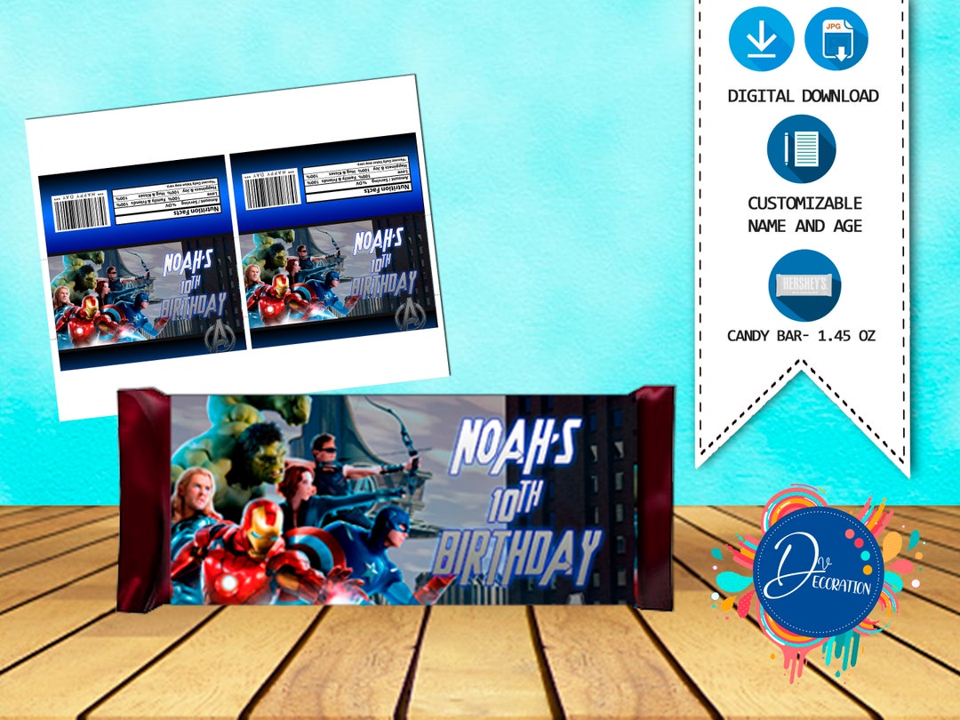 Avengers Chocolate, Labels for Birthday Party-printable DIGITAL ...