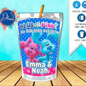 Blue's clues Juice label, Labels for Gender Reveal- Printable DIGITAL DOWNLOAD -Juice label- Caprisun- Juice pouch- Blue's clues baby shower