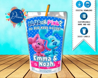 Blue's clues Juice label, Labels for Gender Reveal- Printable DIGITAL DOWNLOAD -Juice label- Caprisun- Juice pouch- Blue's clues baby shower