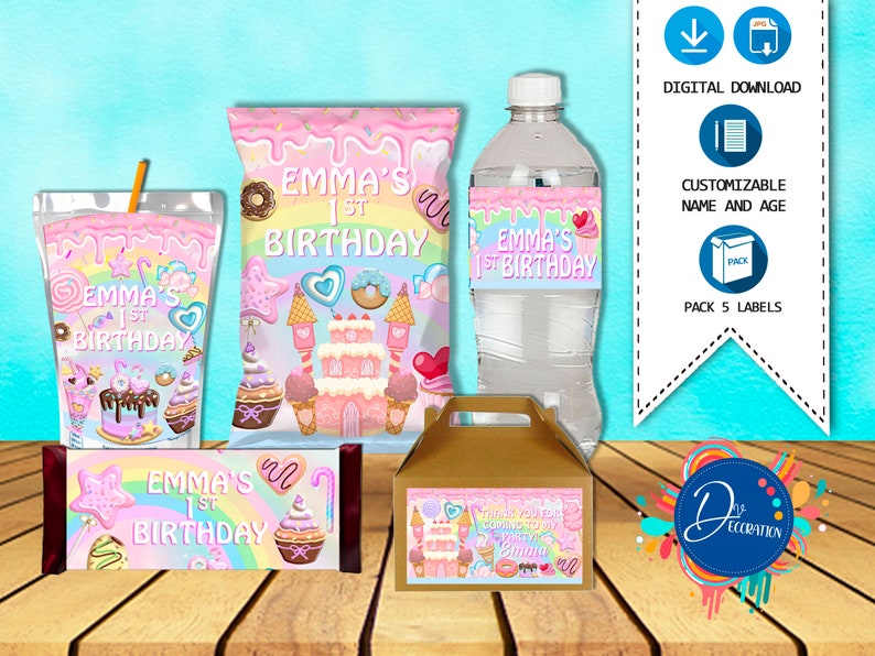 Candyland Pack 5 Labels for Birthday Party Printable DIGITAL Etsy
