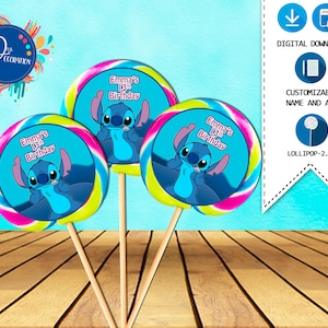 Stitch Lollipop, etichette per festa di compleanno-stampabile DIGITAL DOWNLOAD-lecca-lecca stampabile-Lilo e Stitch compleanno