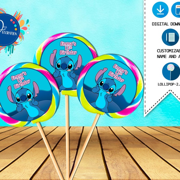 Stitch Lollipop, Labels for Birthday Party-Printable DIGITAL DOWNLOAD- Lollipops Printable- Lilo and Stitch Birthday