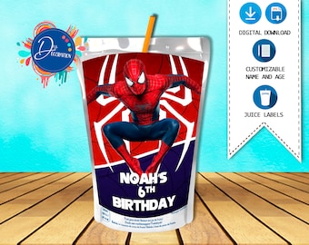 Spiderman Juice label, Labels for Birthday Party - Printable DIGITAL DOWNLOAD - Juice label- Caprisun- Juice pouch- Spiderman Birthday