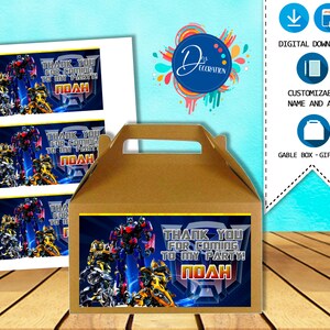 Transformers Box Label, Gable Box, Labels for Birthday Party ...