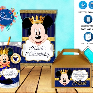 Mickey Mouse Royal King Labels for Birthday Party Pack - Printable DIGITAL DOWNLOAD - Chip Bag - Gable Box - Juice. Mickey mouse Birthday