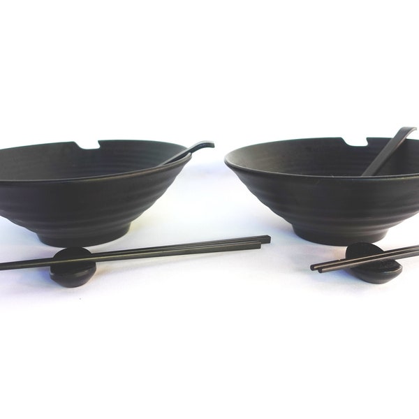 Ramen bowl 2 set Japanese Style with spoons and chopsticks. 37oz large size soup bowl noodle bowl,use for Japanese Ramen,Chinese soup