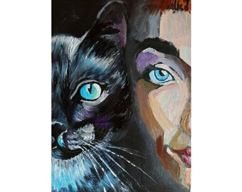 Big Eye Cat Painting Etsy