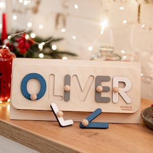 Weihnachten personalisiertes Geschenk für babyName Puzzle, natürliches Holzspielzeug, Holzpuzzle, Baby & Kleinkind Geburtstagsgeschenk, Kinderzimmer Dekor