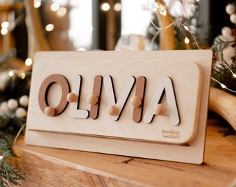 Christmas Personalized Gift for Baby, Natural Wooden Puzzle, Baby&Toddler Birthday Gift, Neutral Gift for Baby, Nursery Decoration