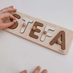 Regalo de Navidad para bebés y niños pequeños, rompecabezas de madera con nombre, regalo personalizado para bebé, rompecabezas de madera natural, juguete Montessori