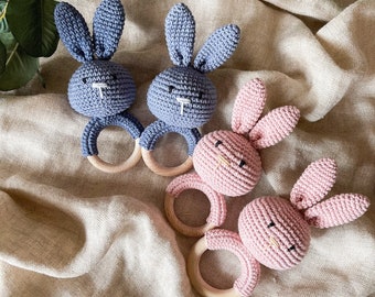 Bunny rattle nursery first toy /Newborn baby rattle toy/ Expecting mum gift/ Stuffed animal