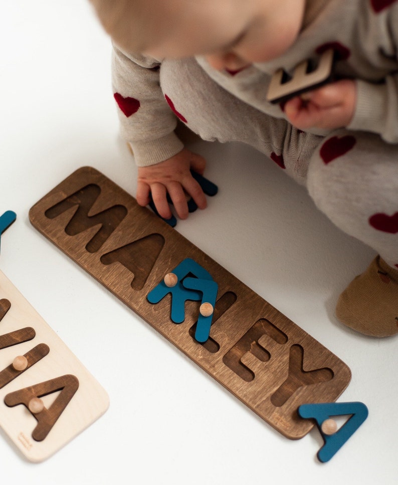 Wooden Name Puzzle, Personalized Gift for baby, Christmas Gift for Baby, Natural Wooden Puzzle, Baby&Toddler Birthday Gift image 1