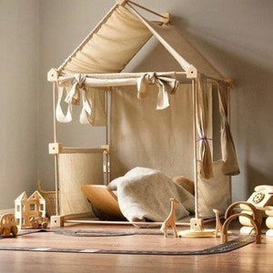 Wooden Indoor and Outdoor Playhouse/Kids Playhouse/ Canvas Teepee Tent/ Christmas Toddler Gift