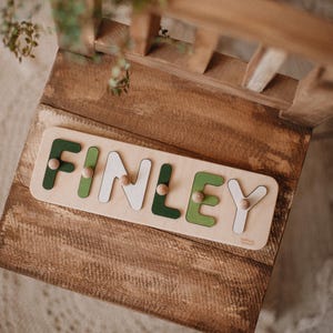 Name Puzzle, Christmas Personalized Gift for Baby and Toddler, Natural Wooden Puzzle, First Birthday Gift, Nursery Neutral Decor