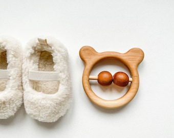 Baby Personalized Rattle Toy/ Cute Bear Teether/ Natural Wooden Rattle Toy/ Baby Shower Gift/ Montessori toys