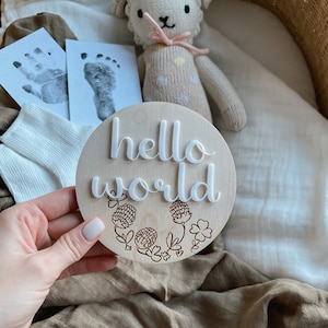Hello World Sign 3D, Baby Ankündigungsschild, Willkommen im World Baby Milestone