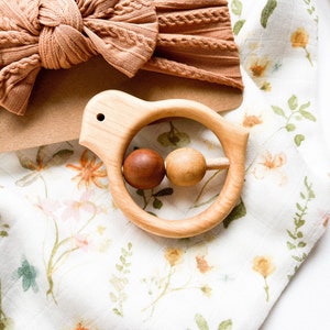 Baby Personalized Rattle Toy/ Cute Bird Teether/ Natural Wooden Rattle Toy/ Baby Shower Gift/ Montessori toys image 9