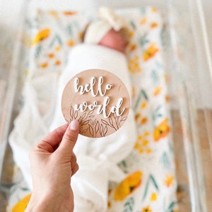 Hello World Sign 3D, Baby Ankündigungsschild, Willkommen im World Baby Milestone