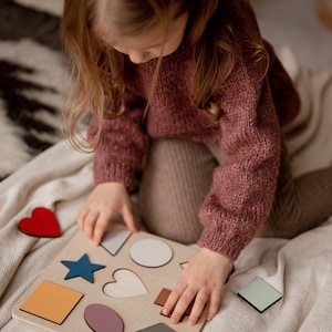 Wooden Puzzle Shapes, Natural Developing Toy, First Birthday Gift, Christmas Gift, Neutral Toddler Toy