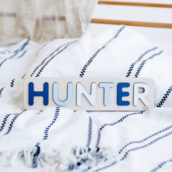 Hunter Wooden Name Puzzle for Boys, Personalized Gift for baby, First Birthday Gift, Natural Wooden Puzzle, Baby&Toddler Birthday Gift