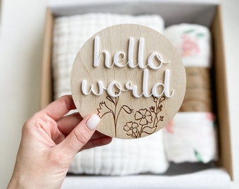 Hello World Sign 3D, Baby Announcement Sign, Welcome to the World Baby Milestone