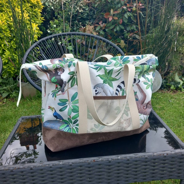 Sac cabas grand volume en tissu Week-end, sac de plage - modèle unique