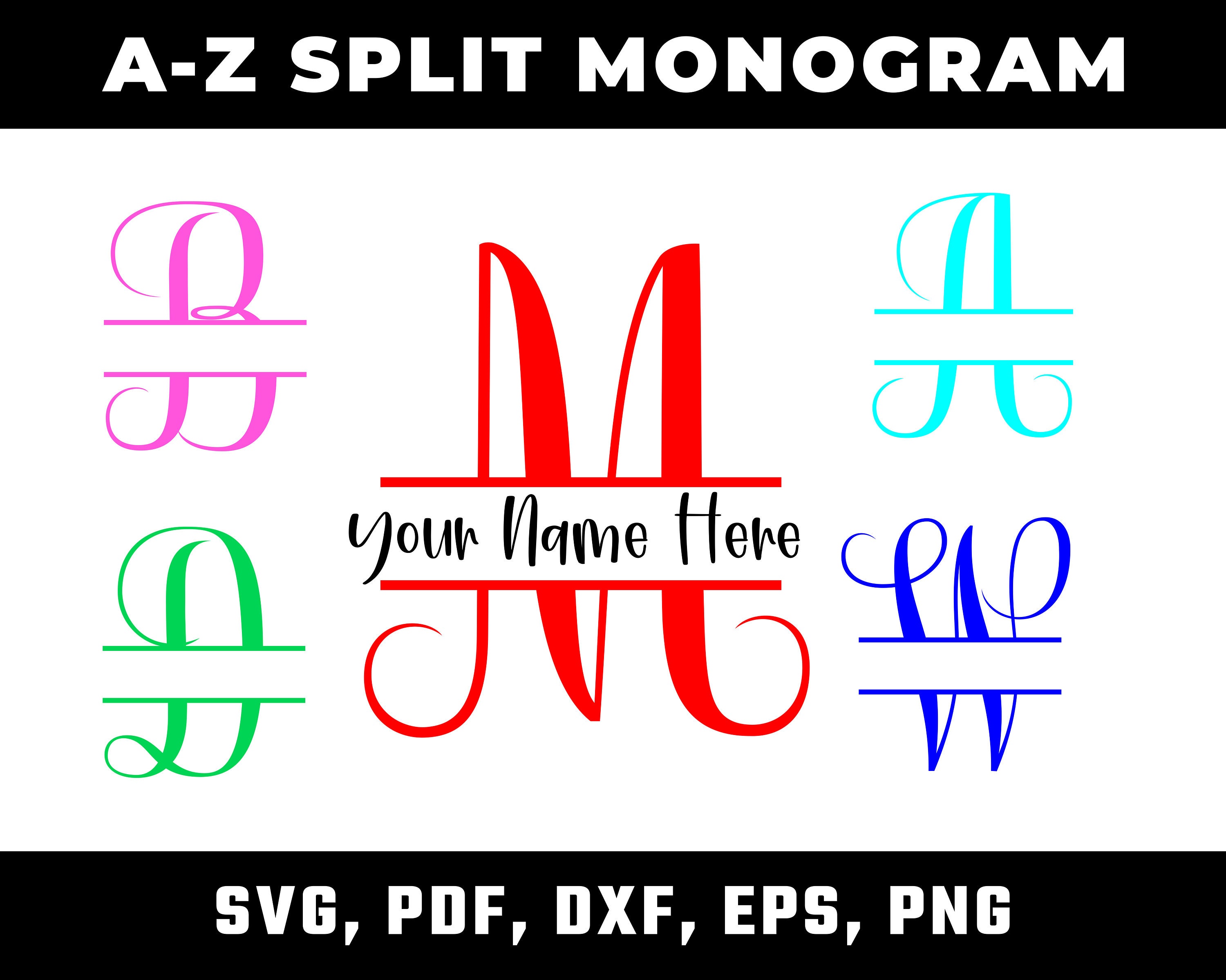 Split Monogram SVG PNG Split Monogram Frame Alphabet Digital | Etsy