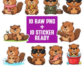 Kawaii Beaver PNG Bundle | Otter Clipart Set | Cartoon Characters | Transparent PNG 300 DPI | Sticker Ready for Crafts