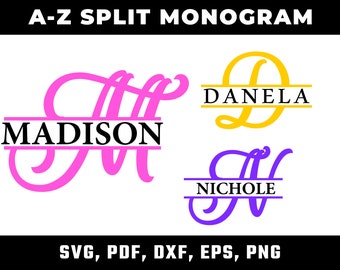 Split Monogram Alphabet, Cut Files SVG PNG (Digital Download)