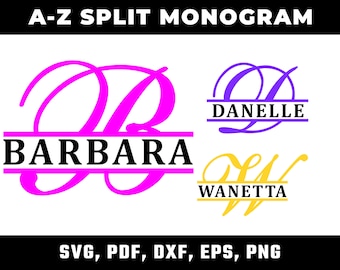 Split Monogram Alphabet SVG PNG, Cricut Glowforge Cut Files (Digital Download)