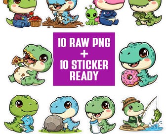 Kawaii T-Rex PNG Bundle | Dinosaur Clipart Set | ancient creatures Characters | Transparent PNG 300 DPI | Sticker Ready for Crafts