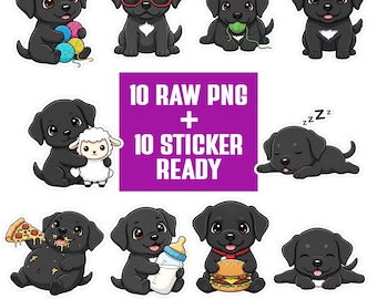 Kawaii Labrador Retriever PNG Bundle | Puppy Clipart Set | Dog Cartoon Characters | Transparent PNG 300 DPI | Sticker Ready for Crafts
