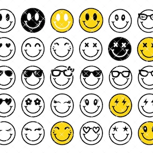 Smiley Face Svg Bundle, Smiley Face Svg, Smiley Face,Png,Dxf,Svg,Happy Face, Trendy svg,Groovy Svg,Emoji Bundle,Emoji svg, Cricut,Silhouette