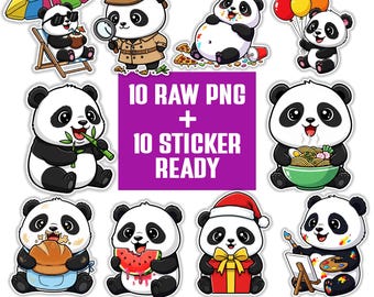 Kawaii Panda Clipart Bundle: Animal Illustrations for Mugs, Stickers (PNG, SVG, DXF Digital Download)